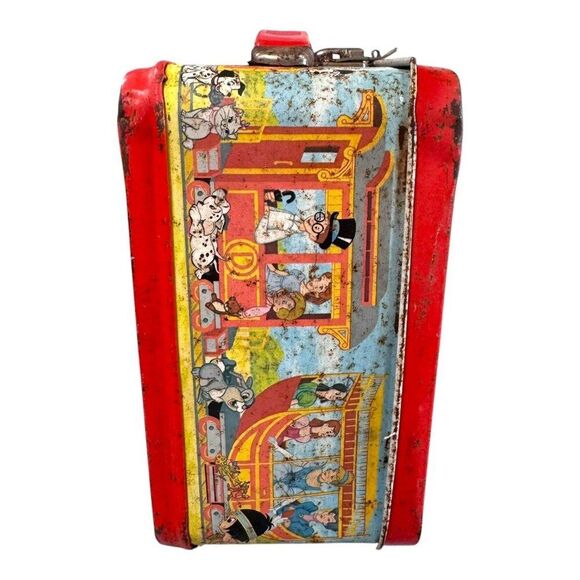 Vintage Disney Express Metal Lunchbox Train Theme Mickey Mouse Distress Red READ - Picture 9 of 16